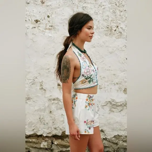 Free People Lucy Mae Embroidered Short Set